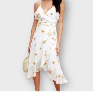 Lulus midi dress white w sunflowers size XS